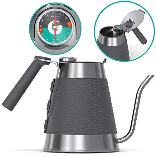 Gooseneck Kettle - Coffee Gator True Brew Coffee Kettle - New 2019 Model - Integrated Thermometer, Speedy-fill Lid - Professional Pour Over Kettle For Induction and all Stovetops - 54oz