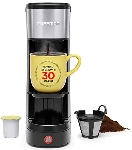 Chefman InstaCoffee Max, The Easiest Way to Brew the Boldest Single-Serve Coffee, Use Fresh And Flavorful Grounds or K-Cups With A Convenient Built-In Lift