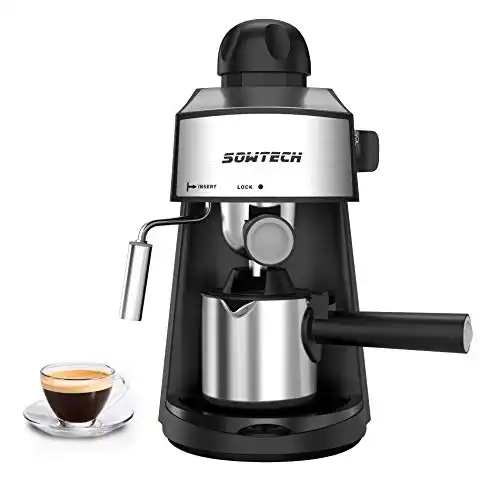 SOWTECH Steam Espresso Machine 3.5 Bar 4 Cup Espresso Maker Cappuccino Machine with Steam Milk Frother and Mug