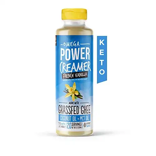 Omega PowerCreamer - French Vanilla Keto Coffee Creamer - Grassfed Ghee, MCT Oil, Organic Coconut Oil, Stevia Powder (20 Servings)