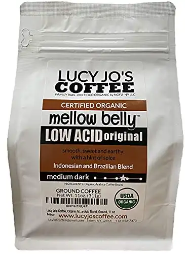 Lucy Jo's Coffee, Organic Mellow Belly Low Acid Blend, Ground, 11 oz (11 OZ)