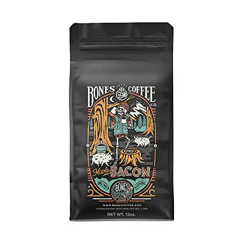 Bones Coffee Company Maple Bacon Coffee Beans & Ground Coffee | 12 oz Flavored Coffee Gifts | Low Acid Medium Roast Coffee Beverages (Whole Bean Coffee)