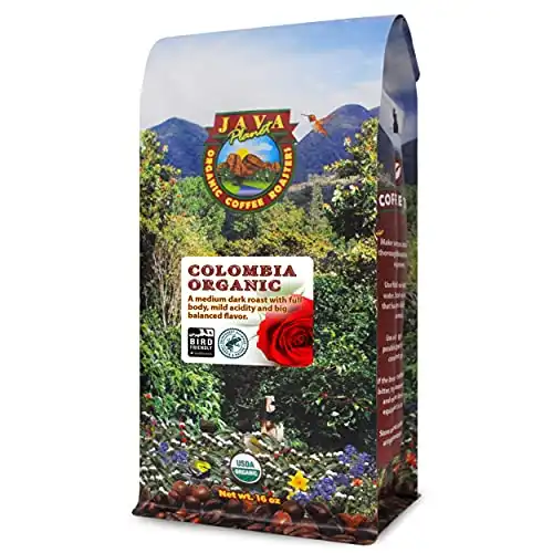 Java Planet, Organic Coffee Beans, Colombian Single Origin, Low Acid, Gourmet Medium Dark Roast of Arabica Whole Bean Coffee, Certified Organic, Bird Friendly & Rainforest Alliance, Non GMO,1LB Ba...