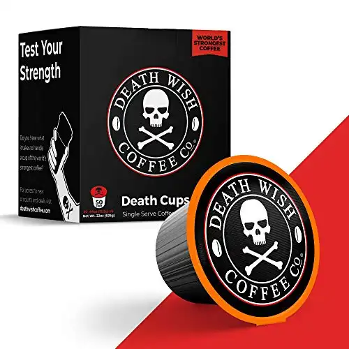 DEATH WISH Death Cups [50 Count] Single Serve Coffee Pods, World’s Strongest Coffee, Dark Roast, USDA Certified Organic, Fair Trade, Arabica and Robusta Beans