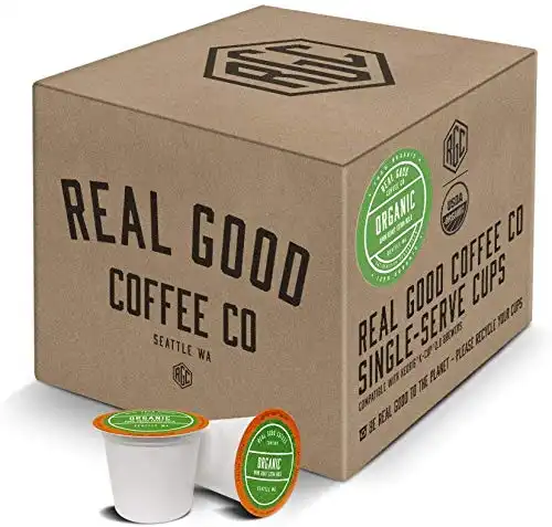 Real Good Coffee Co Certified Organic Dark Roast Recyclable Coffee Pods, K-Cup Compatible including Keurig 2.0 Brewers, 36 Count