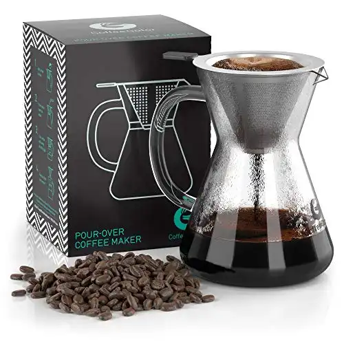 Pour Over Coffee Maker - Great Coffee Made Simple - 3 Cup Hand Drip Coffee Maker With Stainless Steel Filter